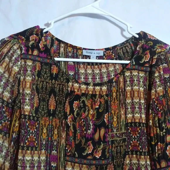 Floral & Ivy 3/4 Sleeve Paisley Blouse Bohemian Retro Multicolor Size M - Picture 2 of 7